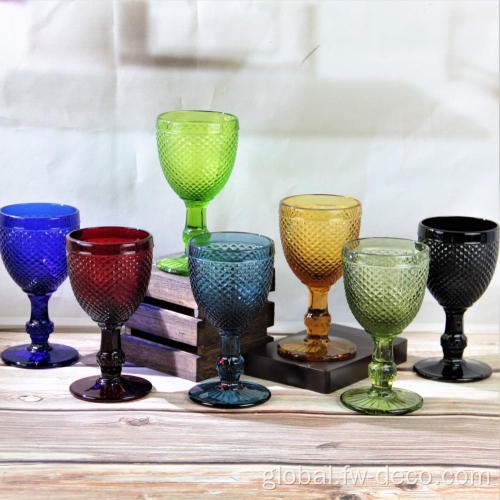 Champagne Glasses Colored Glass Goblet Embossed High Clear Glass Goblets Manufactory